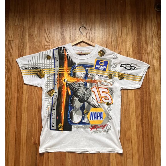 VINTAGE 90S NASCAR NAPA AUTO PARTS ALL OVER PRINT MICHAEL WALTRIP T SHIRT SIZE M - Picture 4 of 5